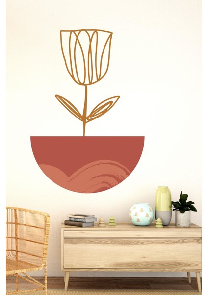 Bohem Tarzı Saksıda Çiçek Soyut Sanat Özel Tasarım Duvar Sticker