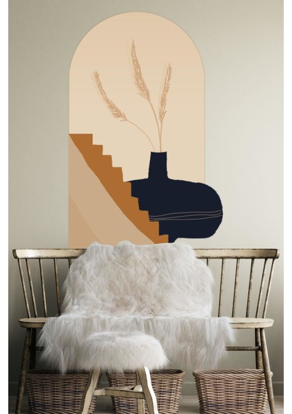 Bohem Tarzı Merdivendeki Vazo Soyut Sanat Özel Tasarım Duvar Sticker