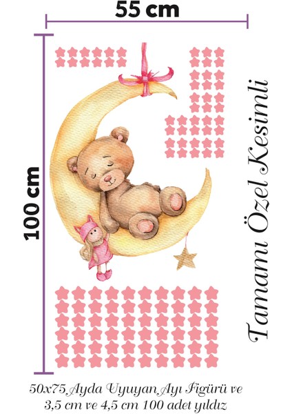 Ayda Uyuyan Sevimli Ayıcık , Bebek ve Pembe Yıldızlar Sticker Seti modelleri