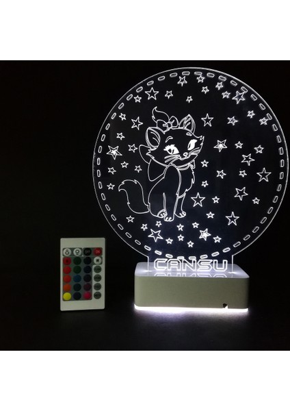 Çocuklara Özel 3D Kedi ve Yıldızlar Dekoratif LED Lamba