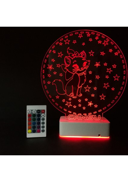 Çocuklara Özel 3D Kedi ve Yıldızlar Dekoratif LED Lamba