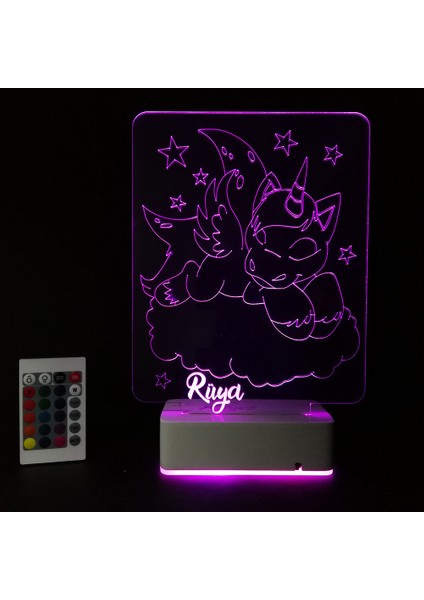 Çocuklara Özel Hediye 3D Unicorn ve Bulutlar Dekoratif LED Gece Lambası
