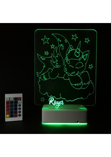 Çocuklara Özel Hediye 3D Unicorn ve Bulutlar Dekoratif LED Gece Lambası