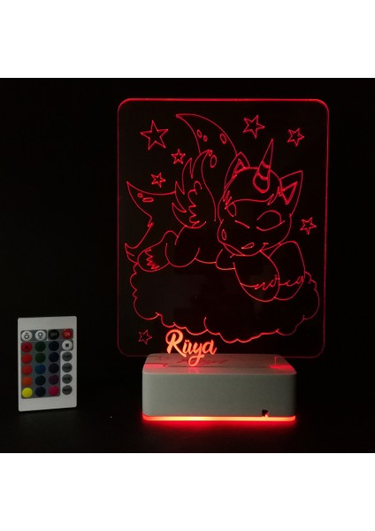 Çocuklara Özel Hediye 3D Unicorn ve Bulutlar Dekoratif LED Gece Lambası