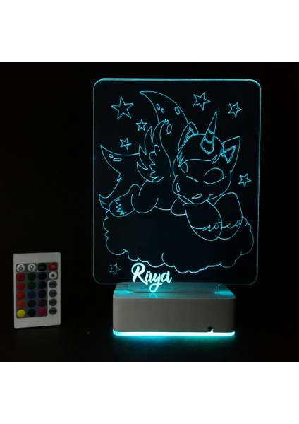 Çocuklara Özel Hediye 3D Unicorn ve Bulutlar Dekoratif LED Gece Lambası