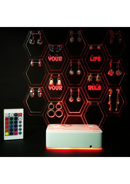 Kadınlara Özel 3D Küpe Standı Masaüstü Dekoratif LED Lamba