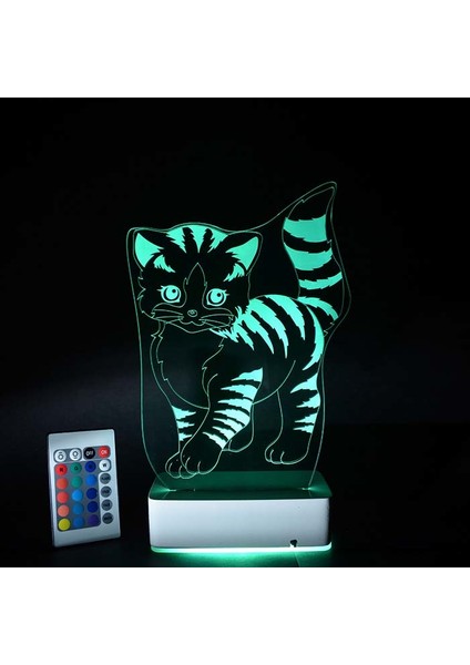 Özel Tasarım Sevimli Kedi 3D 16 Renk Dekoratif LED Lamba