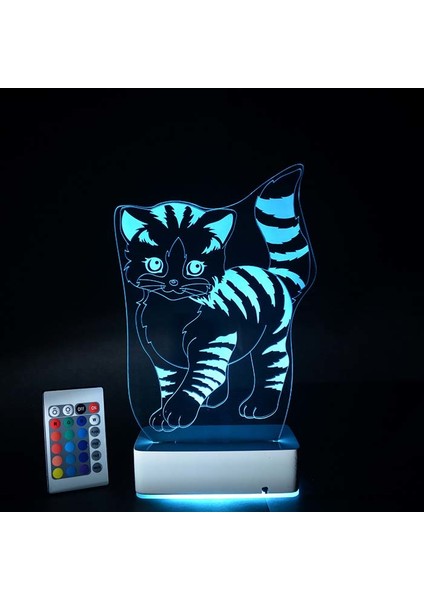 Özel Tasarım Sevimli Kedi 3D 16 Renk Dekoratif LED Lamba
