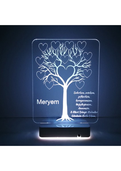 Kadınlara Özel Hediye Kalpler ve Ağaç 16 Renk Dekoratif LED Lamba