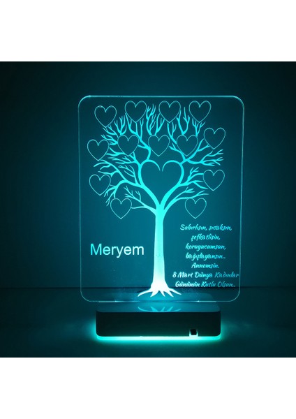 Kadınlara Özel Hediye Kalpler ve Ağaç 16 Renk Dekoratif LED Lamba