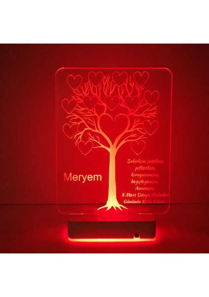 Kadınlara Özel Hediye Kalpler ve Ağaç 16 Renk Dekoratif LED Lamba