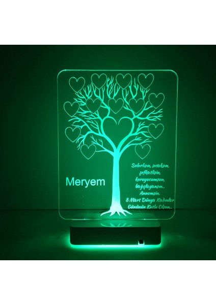 Kadınlara Özel Hediye Kalpler ve Ağaç 16 Renk Dekoratif LED Lamba