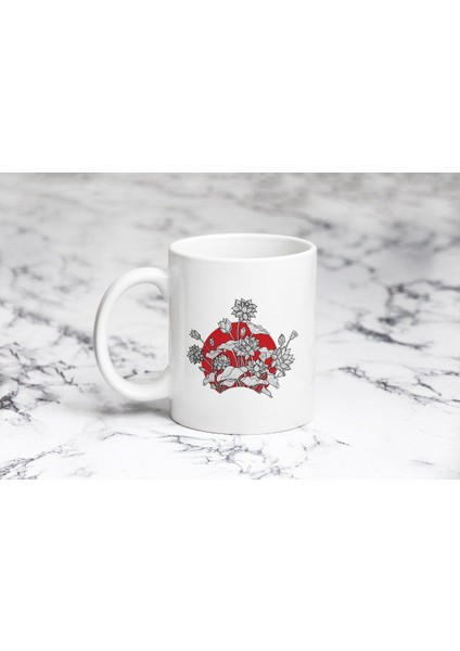 Siyah Beyaz Kalpli Çiçekler Kupa Bardak Kişiye Özel