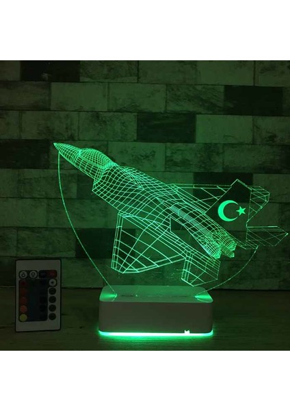 Modiwa Design Özel Tasarım F16 Savaş Uçağı Türk Bayraklı 3D 16 Renk Dekoratif LED Lamba