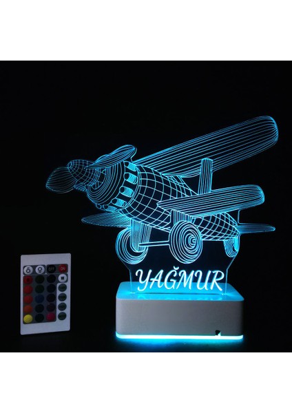 Hediye 3D Pervaneli Uçak 16 Renk Dekoratif LED Lamba