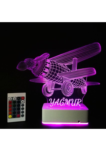 Hediye 3D Pervaneli Uçak 16 Renk Dekoratif LED Lamba