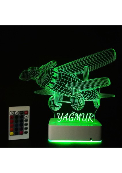 Hediye 3D Pervaneli Uçak 16 Renk Dekoratif LED Lamba