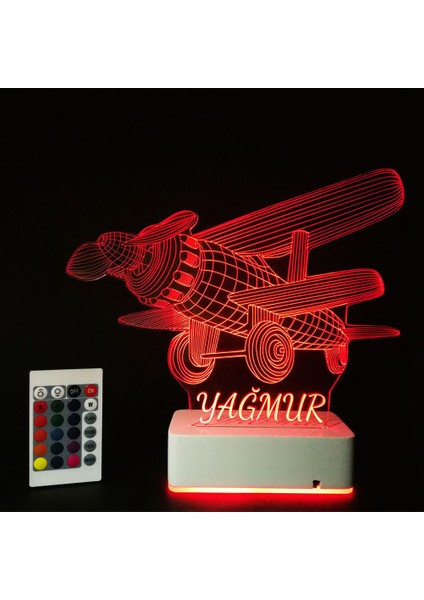 Hediye 3D Pervaneli Uçak 16 Renk Dekoratif LED Lamba