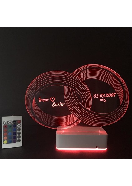 Sevgiliye Özel 3D Alyans Nişan Yüzükleri 16 Renk Dekoratif LED Lamba modelleri