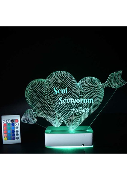 Sevgiliye Hediye 3D Oklu Kalp Seni Seviyorum 16 Renk Dekoratif LED Lamba modelleri