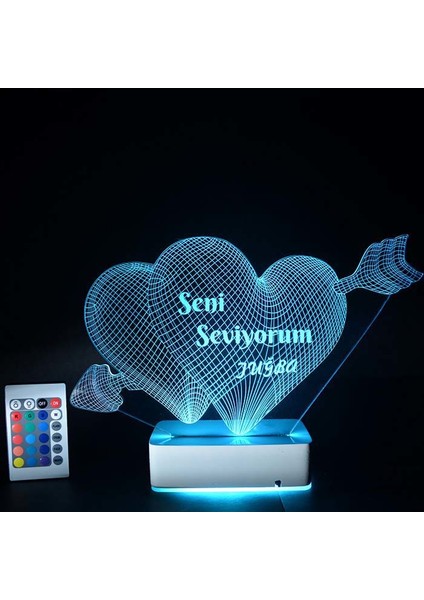 Sevgiliye Hediye 3D Oklu Kalp Seni Seviyorum 16 Renk Dekoratif LED Lamba indirimleri