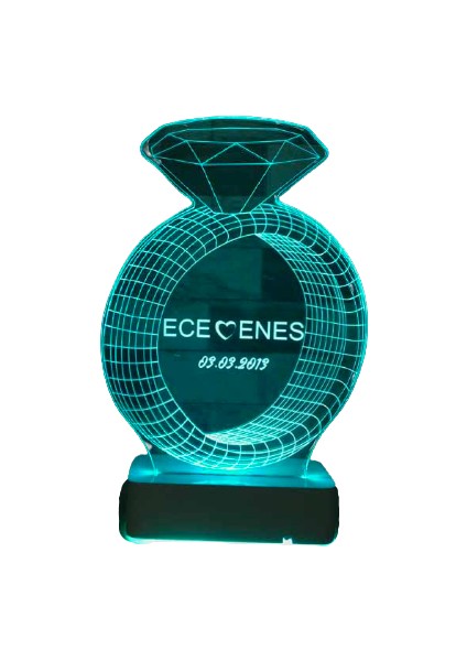 Sevgiliye Hediye Tektaş Yüzük 3D 16 Renk Dekoratif LED Lamba