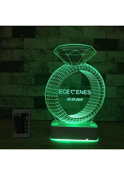 Sevgiliye Hediye Tektaş Yüzük 3D 16 Renk Dekoratif LED Lamba modelleri