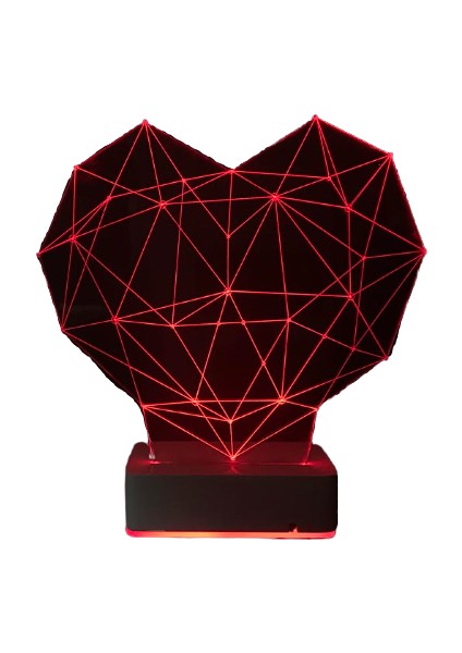 Özel Tasarım 3D Geometrik Kalp 16 Renk Dekoratif LED Lamba