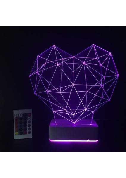 Özel Tasarım 3D Geometrik Kalp 16 Renk Dekoratif LED Lamba