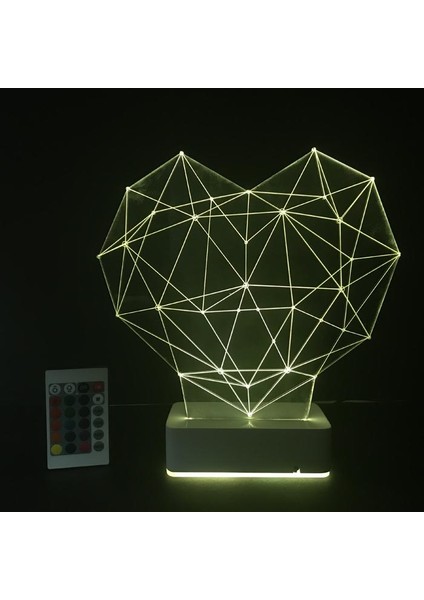 Özel Tasarım 3D Geometrik Kalp 16 Renk Dekoratif LED Lamba