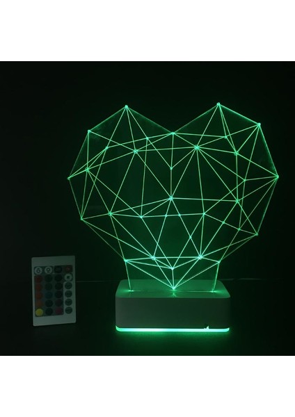 Özel Tasarım 3D Geometrik Kalp 16 Renk Dekoratif LED Lamba