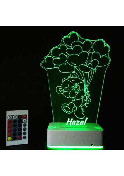 Sevgiliye Özel 3D Balon ve Ayıcık 16 Renk Dekoratif LED Lamba