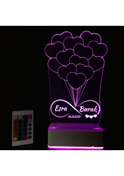 Sevgiliye Hediye 3D Sonsuzluk Kalp 16 Renk Dekoratif LED Lamba fırsatları