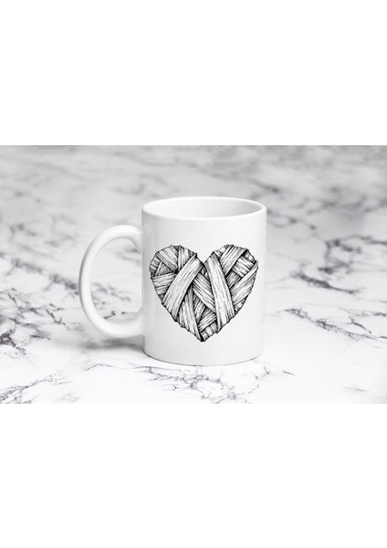 Siyah Beyaz Kalp Kupa Bardak