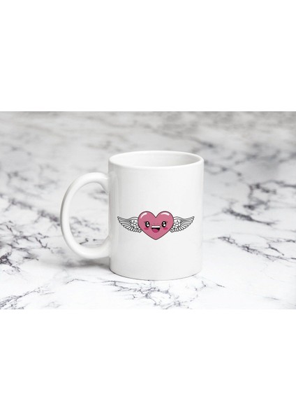 Melek Kanatlı Özel Kalp Kupa Bardak Kişiye Özel