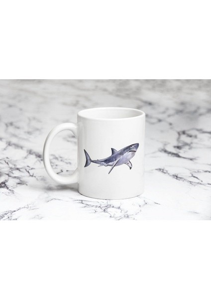 Sulu Boya Köpek Balığı Kupa Bardak Kişiye Özel