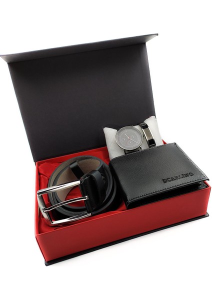 Özel Kutusunda Erkek Kol Saati & Bileklik & Kemer & Cüzdan Hediye Seti 6143