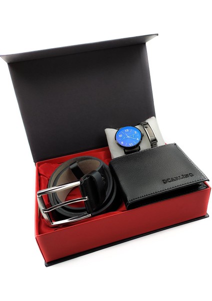 Özel Kutusunda Hasır Kordon Renkli Erkek Kol Saati & Bileklik & Kemer & Cüzdan Hediye Seti 6153H