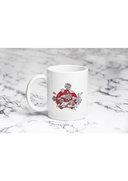 Siyah Beyaz Kalpli Çiçekler Kupa Bardak