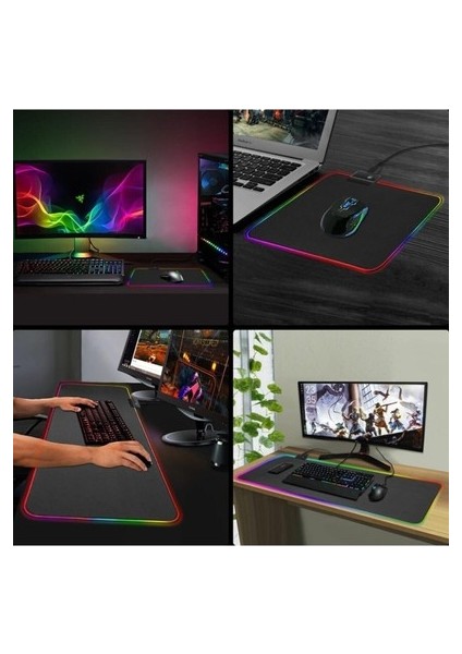 RGB Düz Siyah Mouse Pad 90 x 40 cm