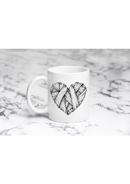 Siyah Beyaz Kalp Kupa Bardak