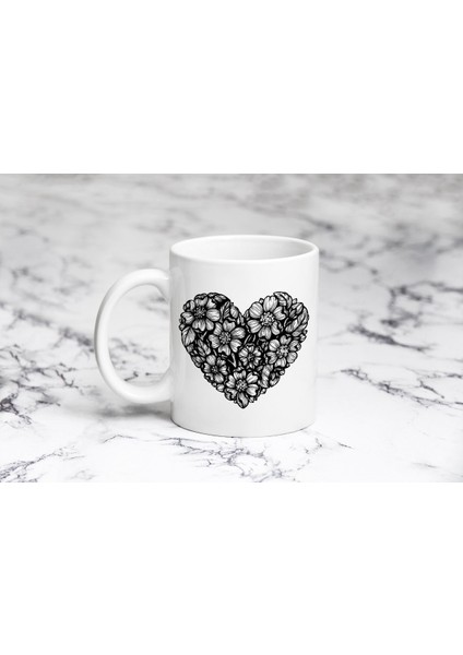 Çiçekli Kalp Kupa Bardak