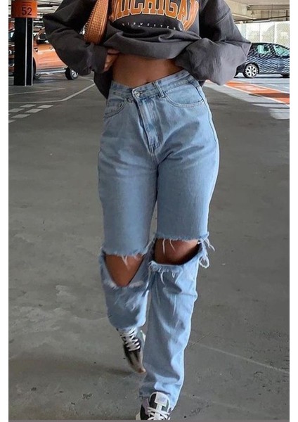 Mad Girls Mavi Yırtık Detay Jean MG1184