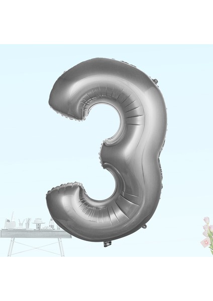 3 Yaş Rakam Folyo Balon, 100 cm - Gümüş