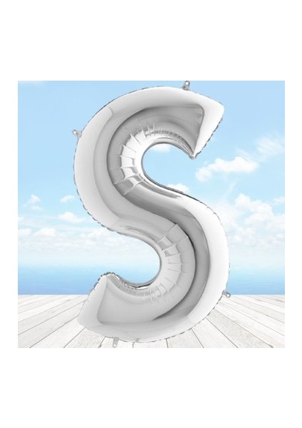 S Harf Folyo Balon, 100 cm - Gümüş