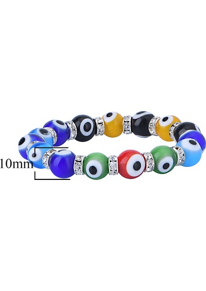 Stretch 10 mm Çok Renkli Multi Color GökKuşağı Renk Nazar Boncuklu Kristal Taşlı Rondel Bileklik