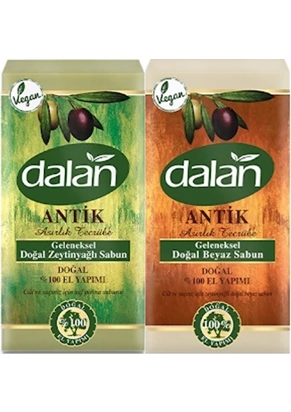 Antik Zeytinyağlı El Yapımı + Beyaz Antik Doğal Sabun 900 gr x 2 Adet