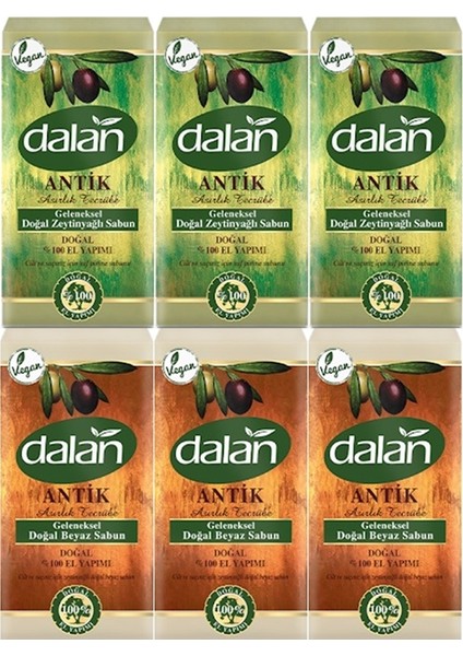Antik Zeytinyağlı El Yapımı + Beyaz Antik Doğal Sabun 900 gr x 6 Adet