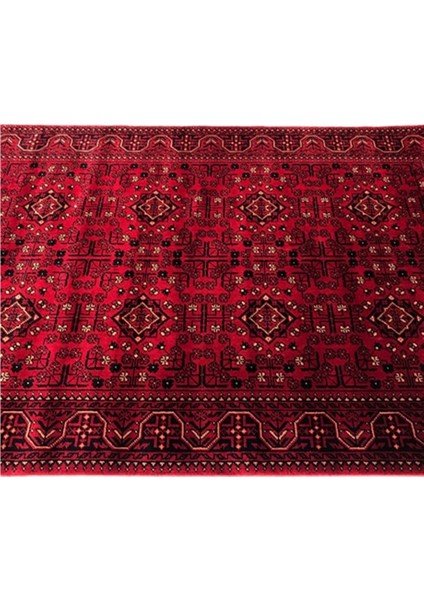 Kırmızı Lacivert Mavi Klasik Afgan Tasarım Yün Tezgâh Dokuma Halı 0433