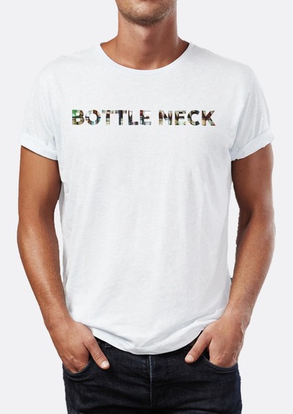 Bottle Neck Tipografi Baskılı Bisiklet Yaka Erkek Tişört